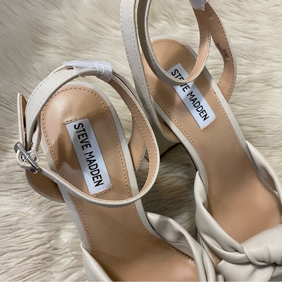 Steve Madden Cream Bone Faux Leather Knot Strap Platform Heeled Sandals Lala - Picture 5 of 8